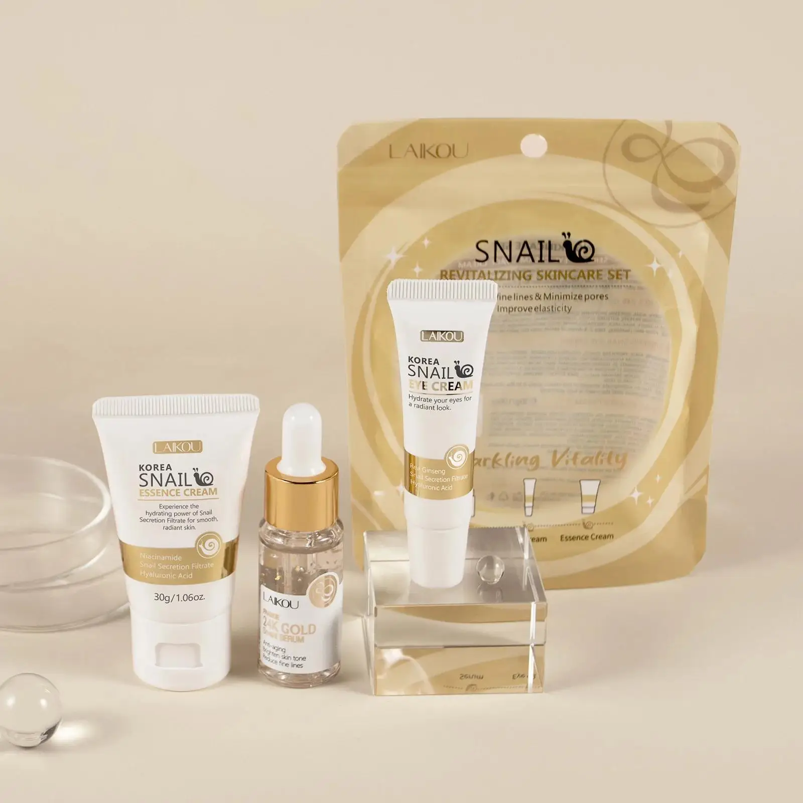 Luxury Skincare China - 24K الذهب الحلزون إصلاح مصل كريم