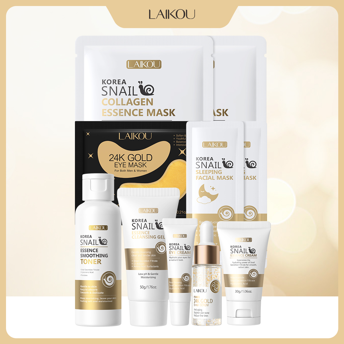 Luxury Skincare Kit - مجموعة العناية بالبشرة LAIKOU بالذهب عيار