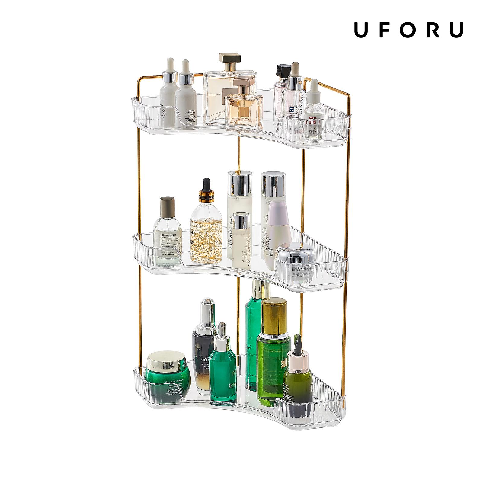 Luxury Gold Skincare - منظم حمام شفاف بثلاث طبقات، رف
