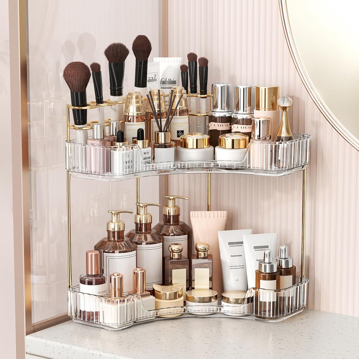 رف تخزين شفاف من طبقتين للحمام - مراجعة Luxury Gold Skincare وسعره